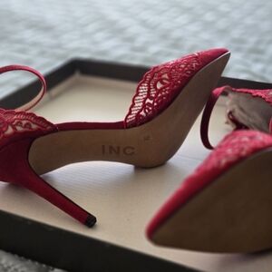 INC International Concepts Women's Red Lace Heels